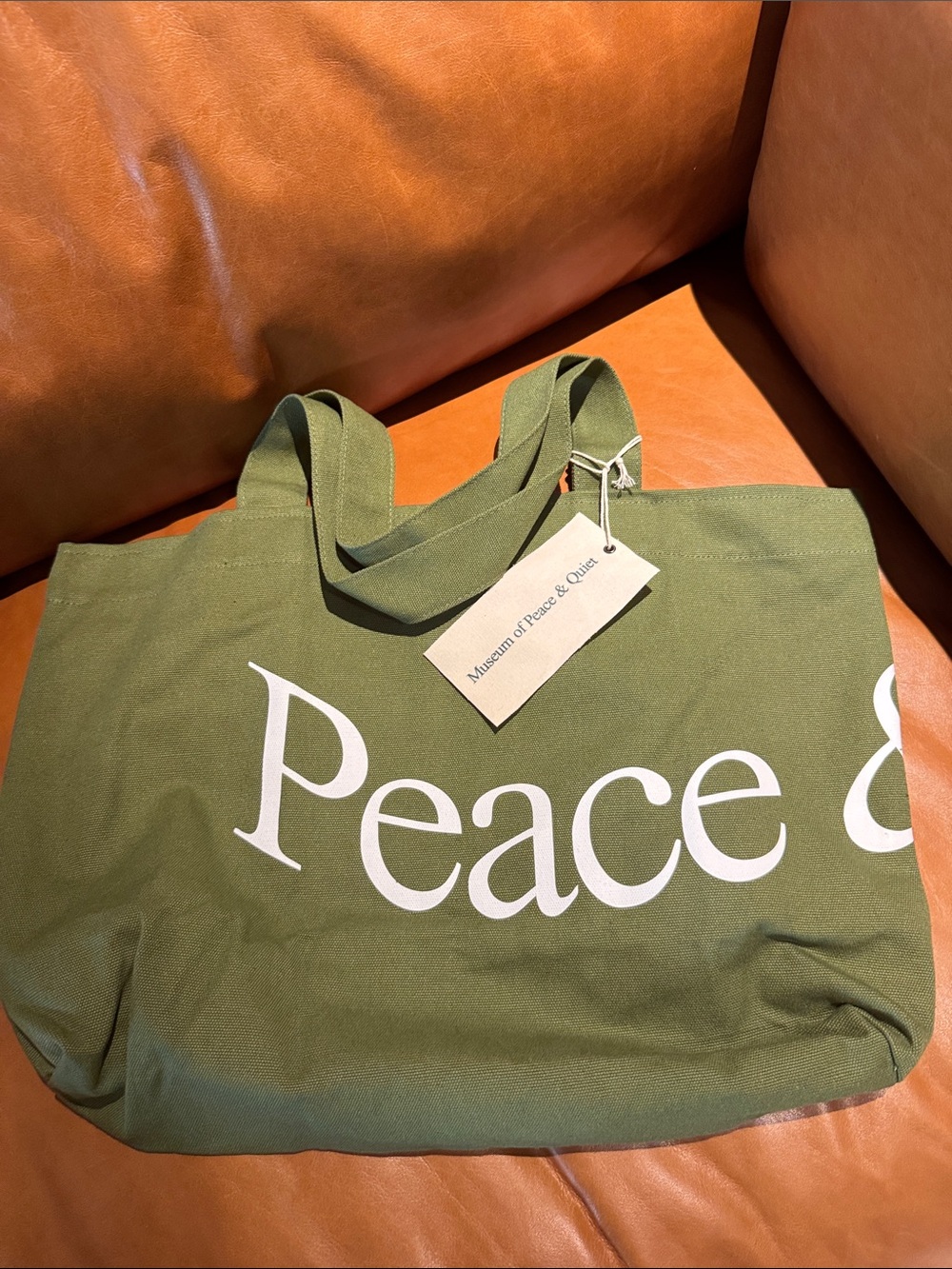NWT Museum of Peace & Quiet Jumbo Wordmark Forest Green Canvas Tote Bag